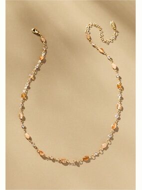 Anthropologie 14KT Gold Plated Infinity Gemstone Necklace New Peach Stone